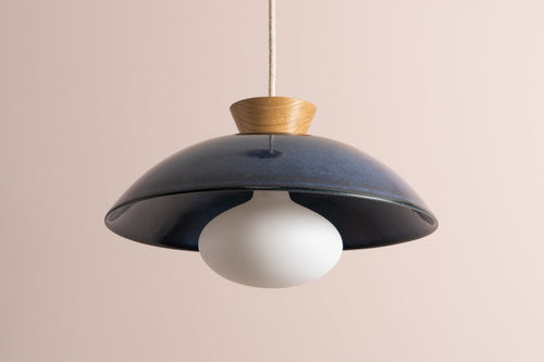 Blue Dawn Pendant Light in Ceramic and Oak by StudioHaran