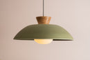 Green XL Dawn Pendant Light in Ceramic and Oak by StudioHaran