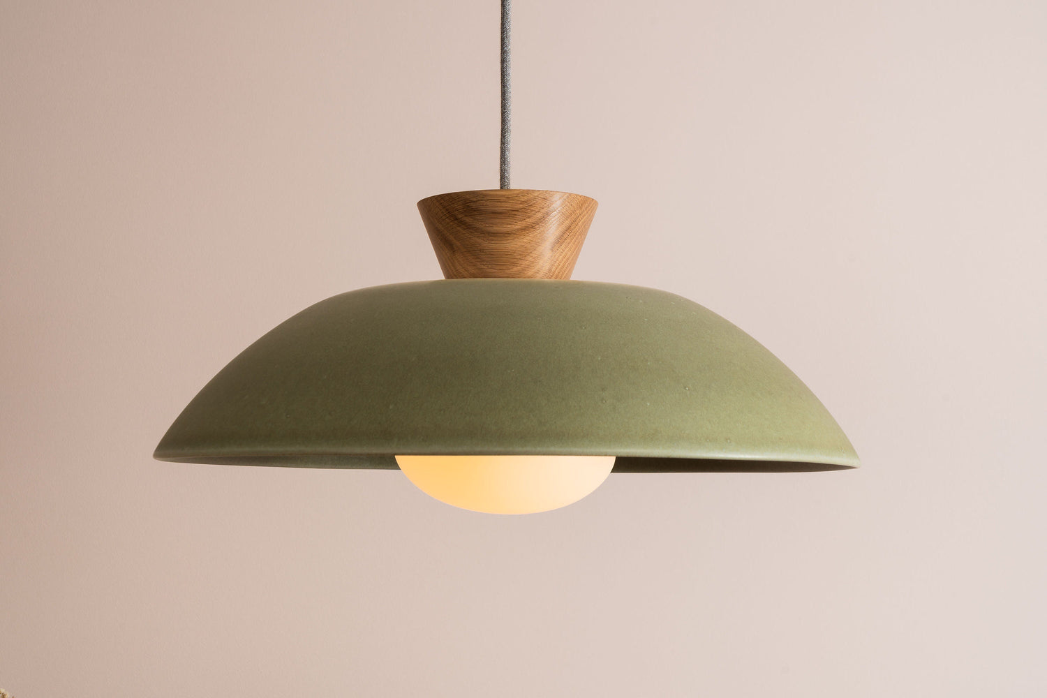 Green XL Dawn Pendant Light in Ceramic and Oak