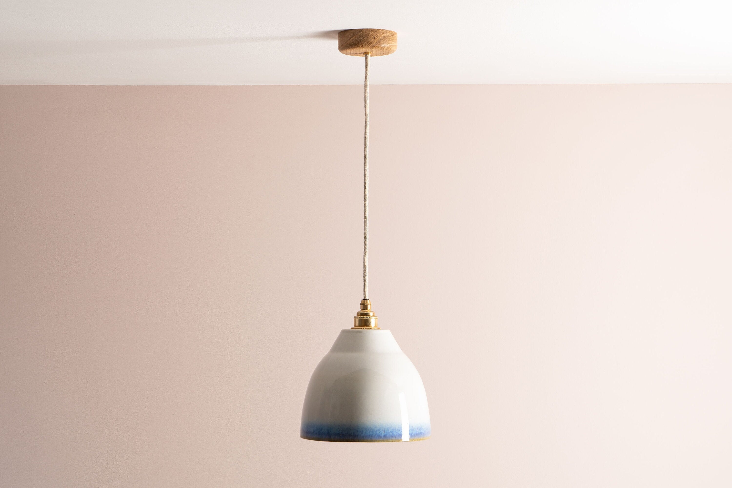 Blue and White Element Pendant Light in Ceramic and Brass