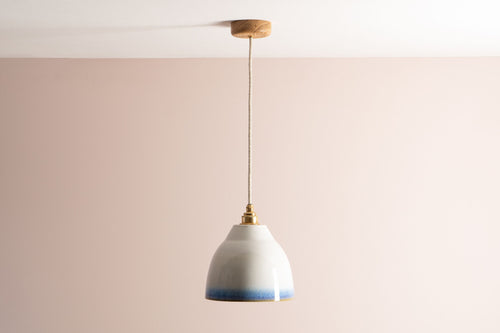 Blue and White Element Pendant Light in Ceramic and Brass by StudioHaran