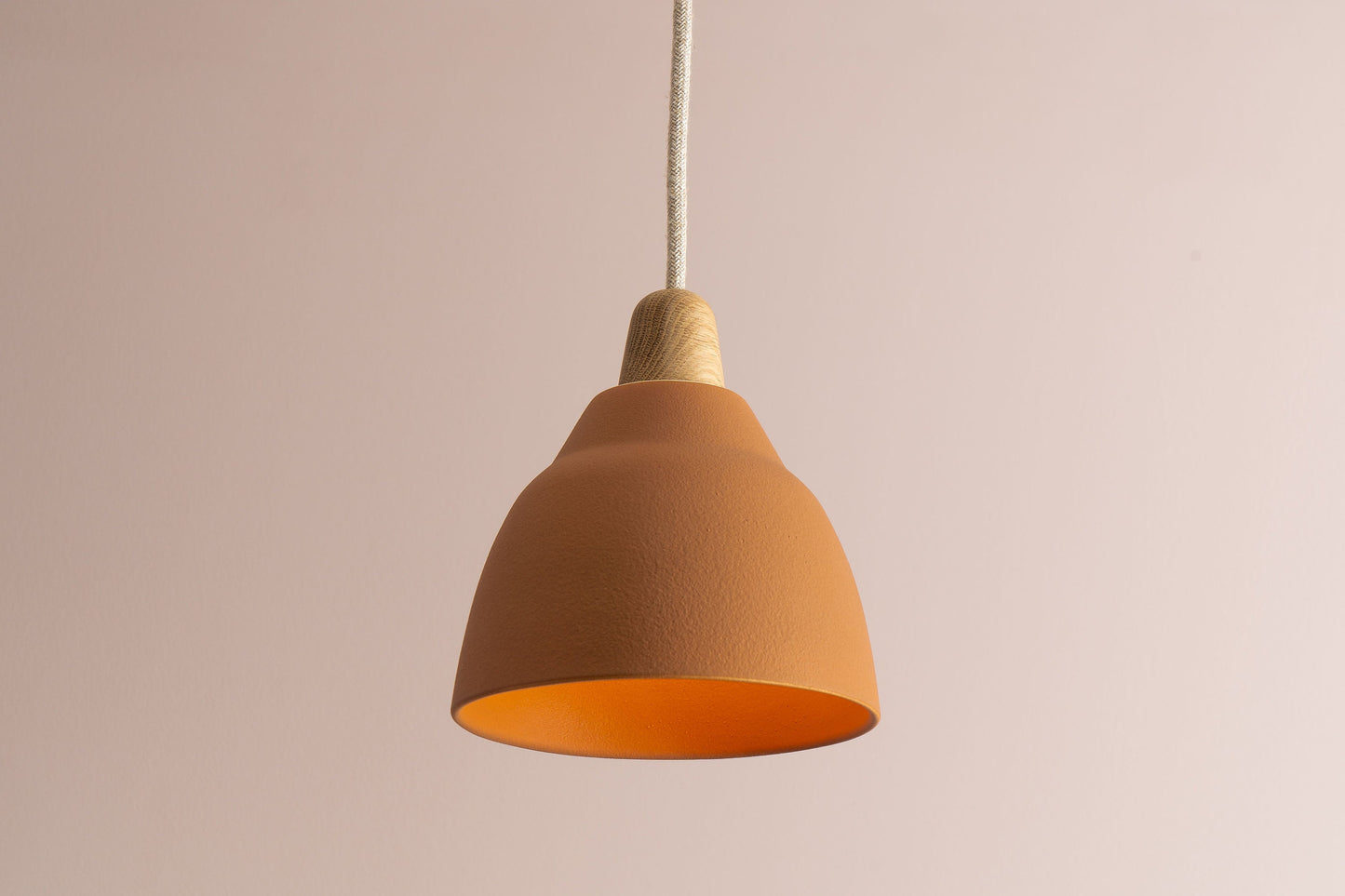 Terracotta Element Pendant Light in Ceramic and Oak by StudioHaran