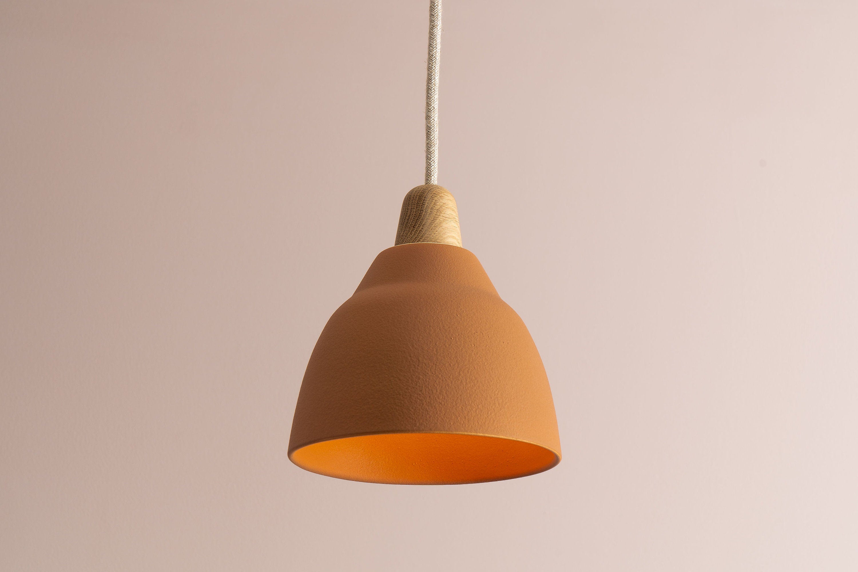 Terracotta Element Pendant Light in Ceramic and Oak
