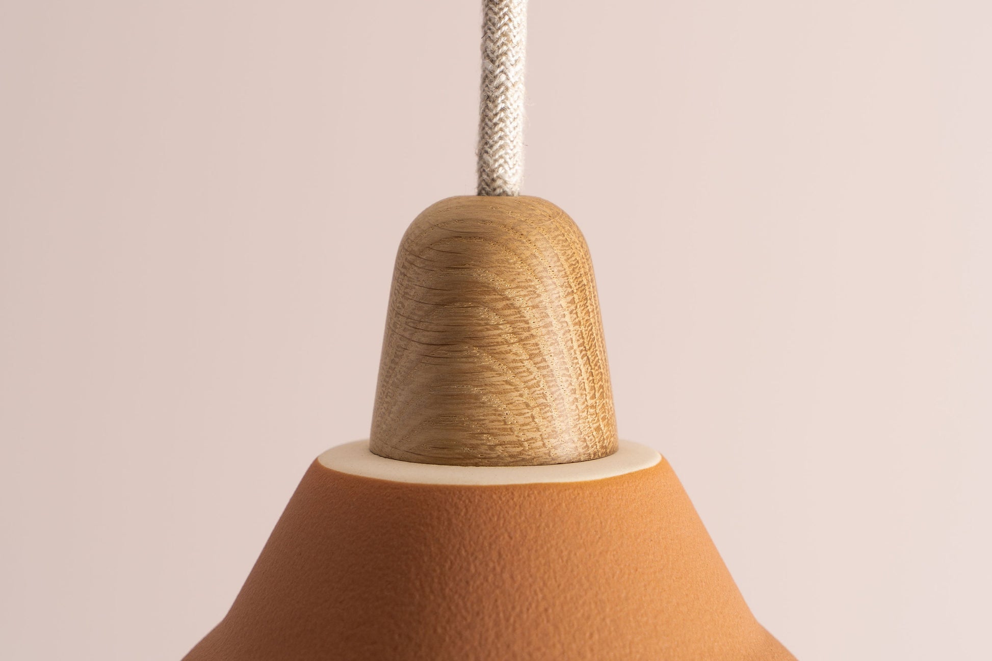 Terracotta Element Pendant Light in Ceramic and Oak by StudioHaran