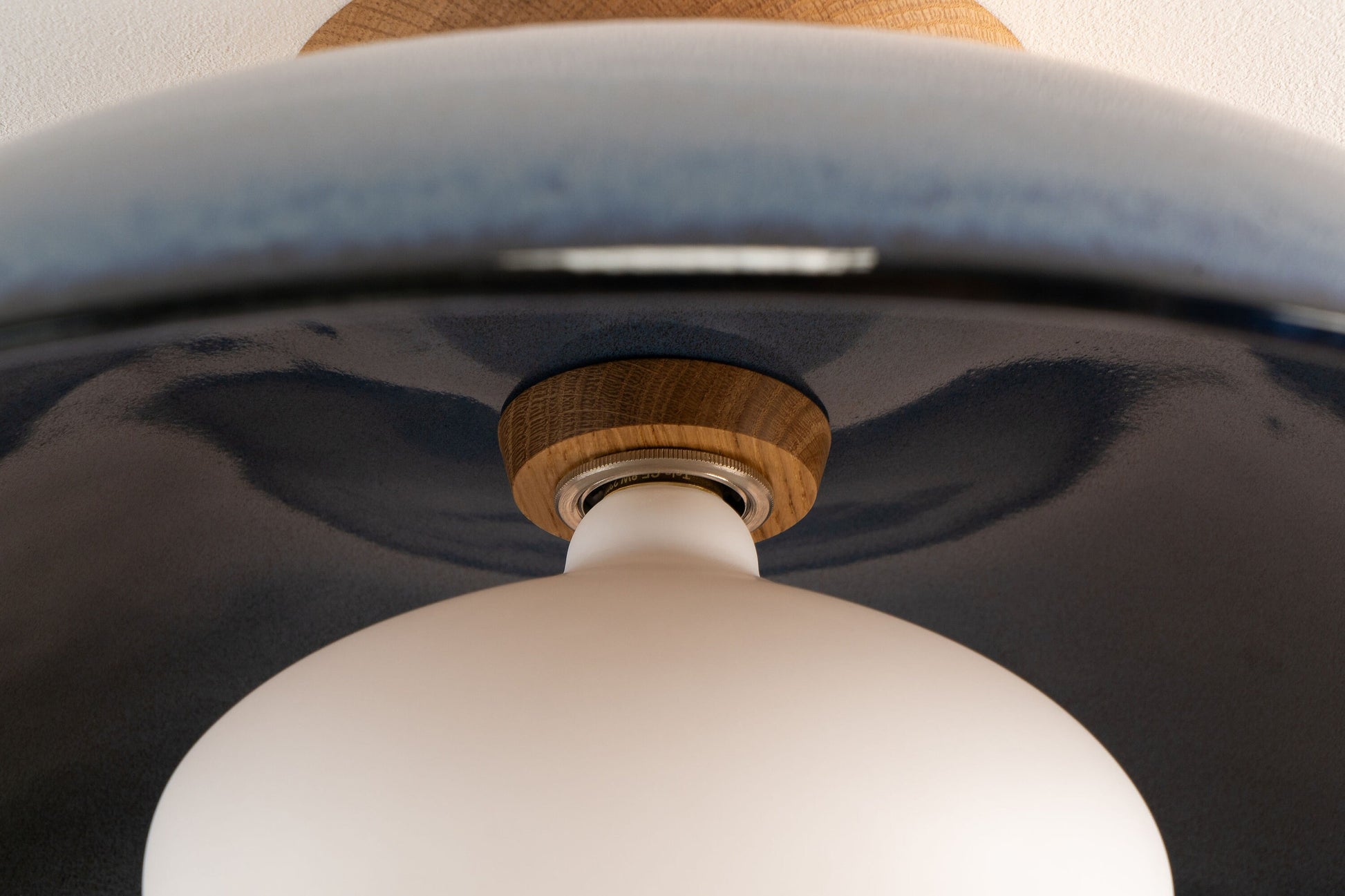 Blue XL Dawn Flush Mount Ceiling Light in Ceramic and Oak by StudioHaran