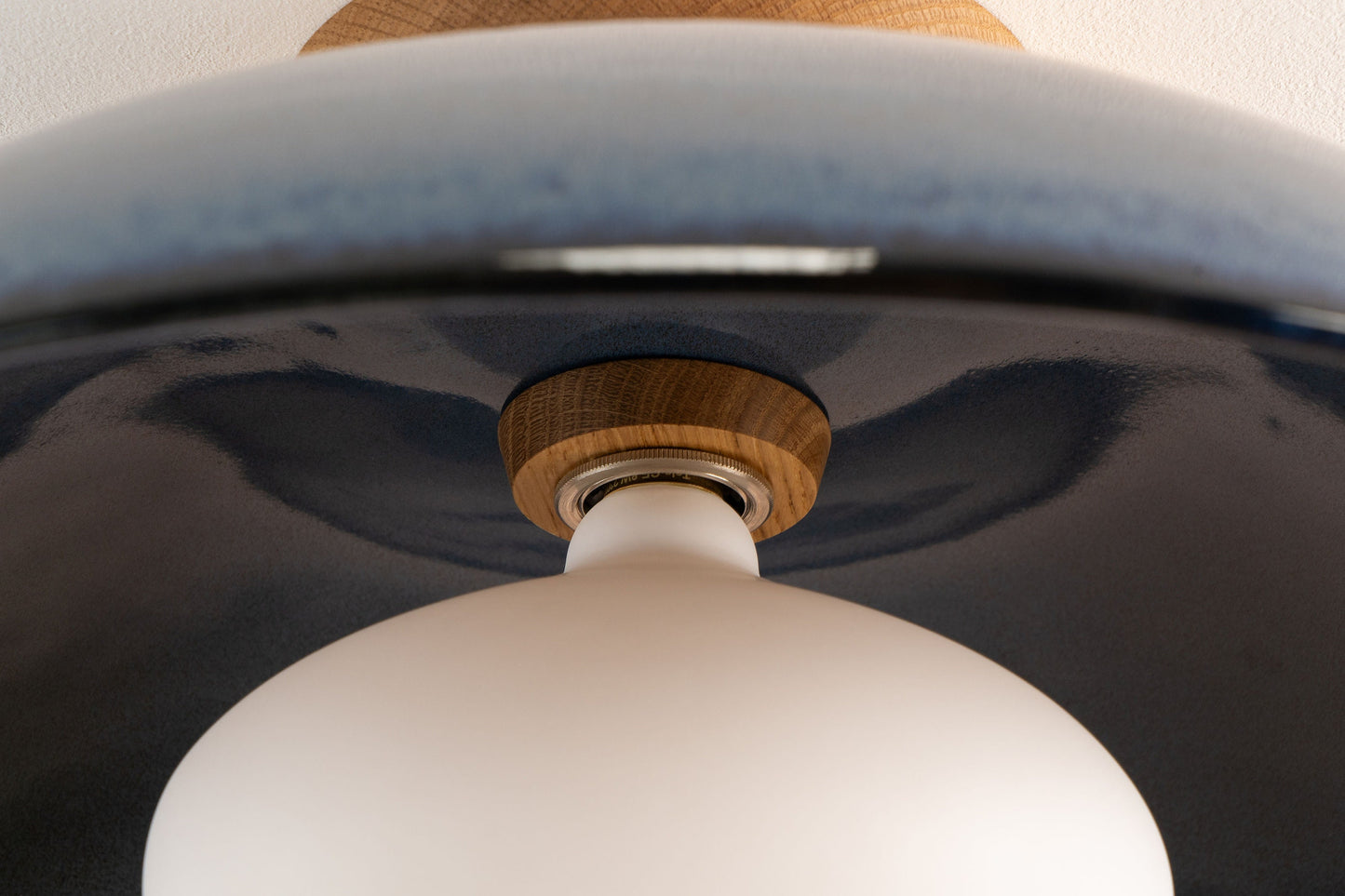 Blue XL Dawn Flush Mount Ceiling Light in Ceramic and Oak by StudioHaran