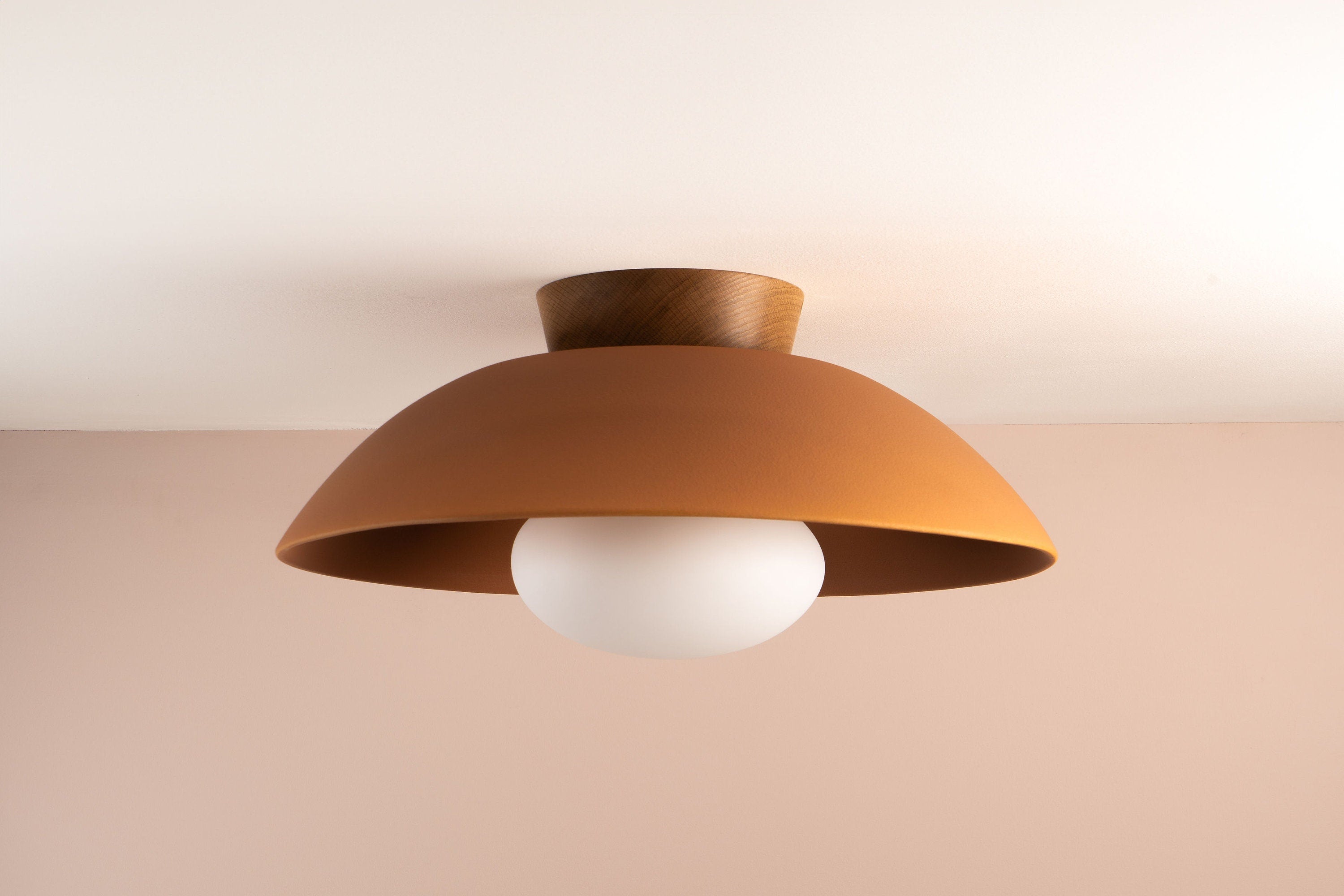 Terracotta XL Dawn Flush Mount Ceiling Light in Ceramic and Oak by StudioHaran