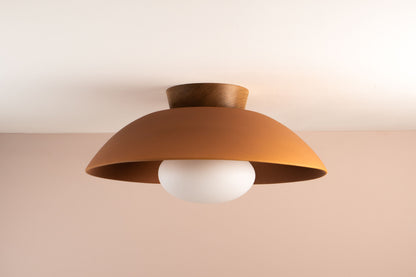 Terracotta XL Dawn Flush Mount Ceiling Light in Ceramic and Oak by StudioHaran