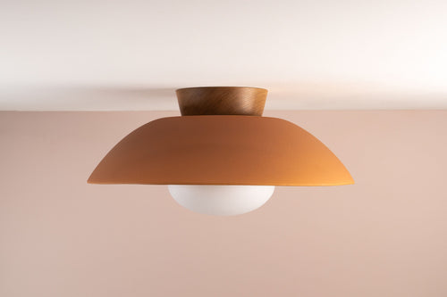 Terracotta XL Dawn Flush Mount Ceiling Light in Ceramic and Oak by StudioHaran