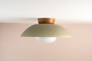 Green XL Dawn Flush Mount Ceiling Light in Ceramic and Oak by StudioHaran
