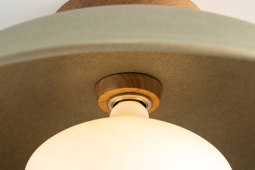 Green XL Dawn Flush Mount Ceiling Light in Ceramic and Oak by StudioHaran