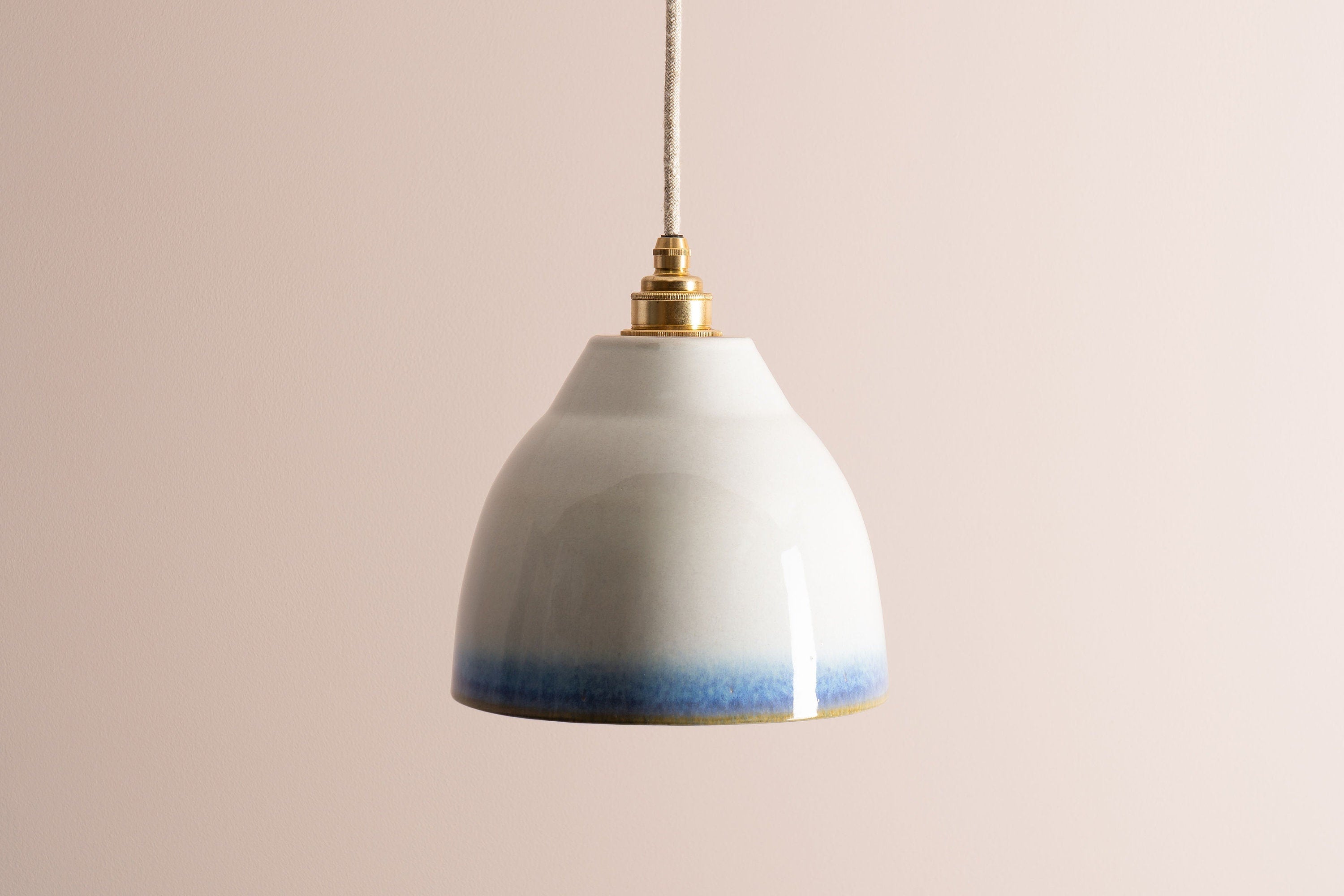 Blue and White Element Pendant Light in Ceramic and Brass by StudioHaran