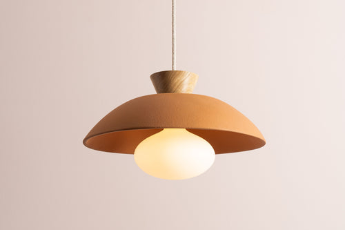 Terracotta Dawn Pendant Light in Ceramic and Oak by StudioHaran