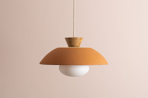 Terracotta Dawn Pendant Light in Ceramic and Oak by StudioHaran