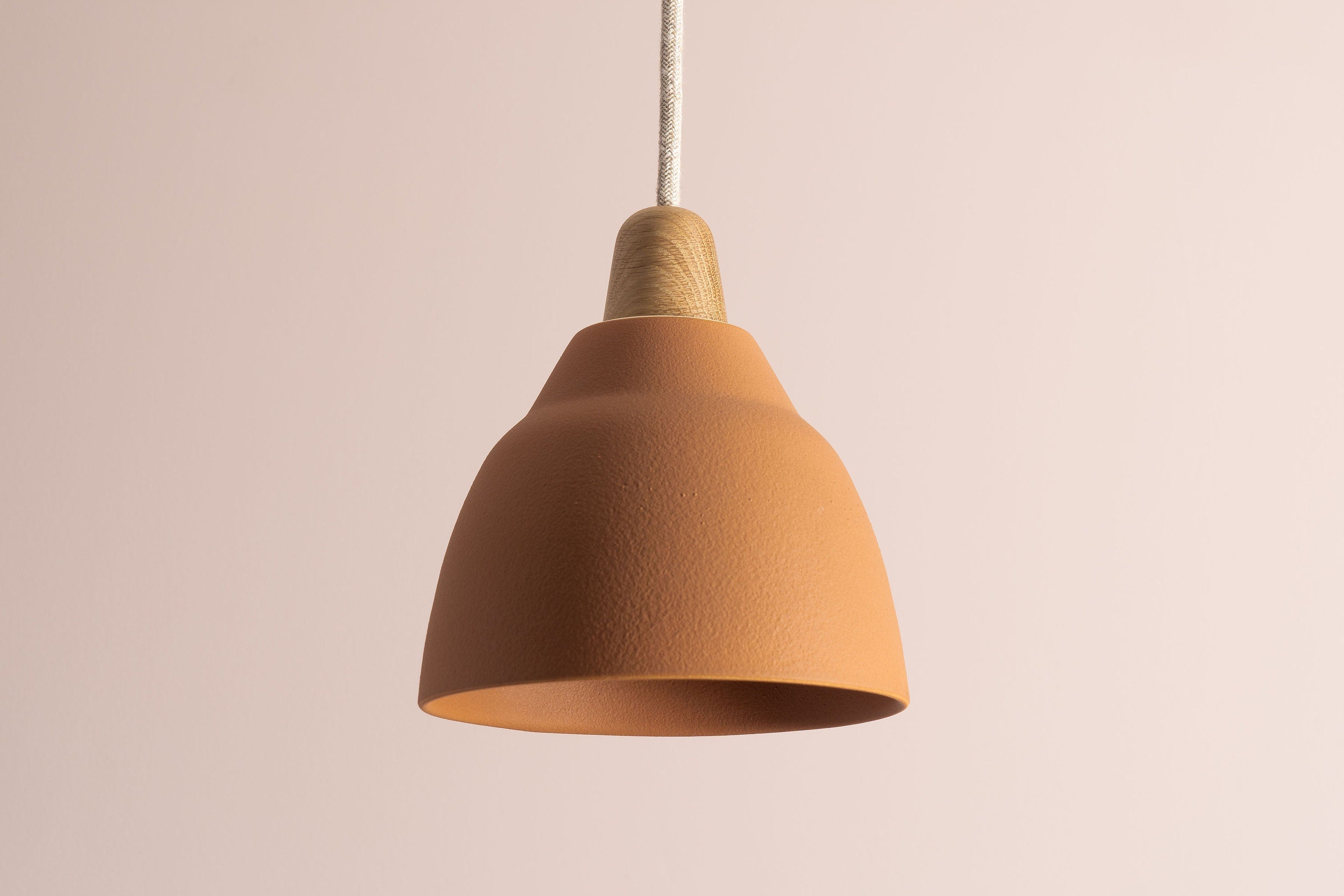 Terracotta Element Pendant Light in Ceramic and Oak by StudioHaran