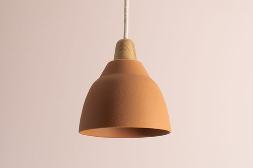 Terracotta Element Pendant Light in Ceramic and Oak by StudioHaran