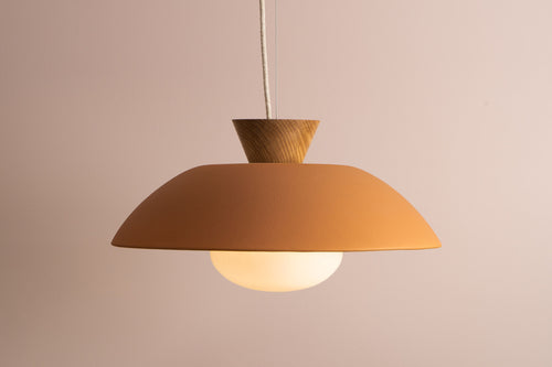Terracotta XL Dawn Pendant Light in Ceramic and Oak by StudioHaran
