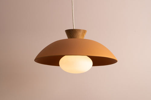 Terracotta XL Dawn Pendant Light in Ceramic and Oak by StudioHaran