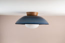 Blue XL Dawn Flush Mount Ceiling Light in Ceramic and Oak by StudioHaran