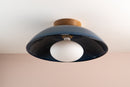 Blue XL Dawn Flush Mount Ceiling Light in Ceramic and Oak by StudioHaran