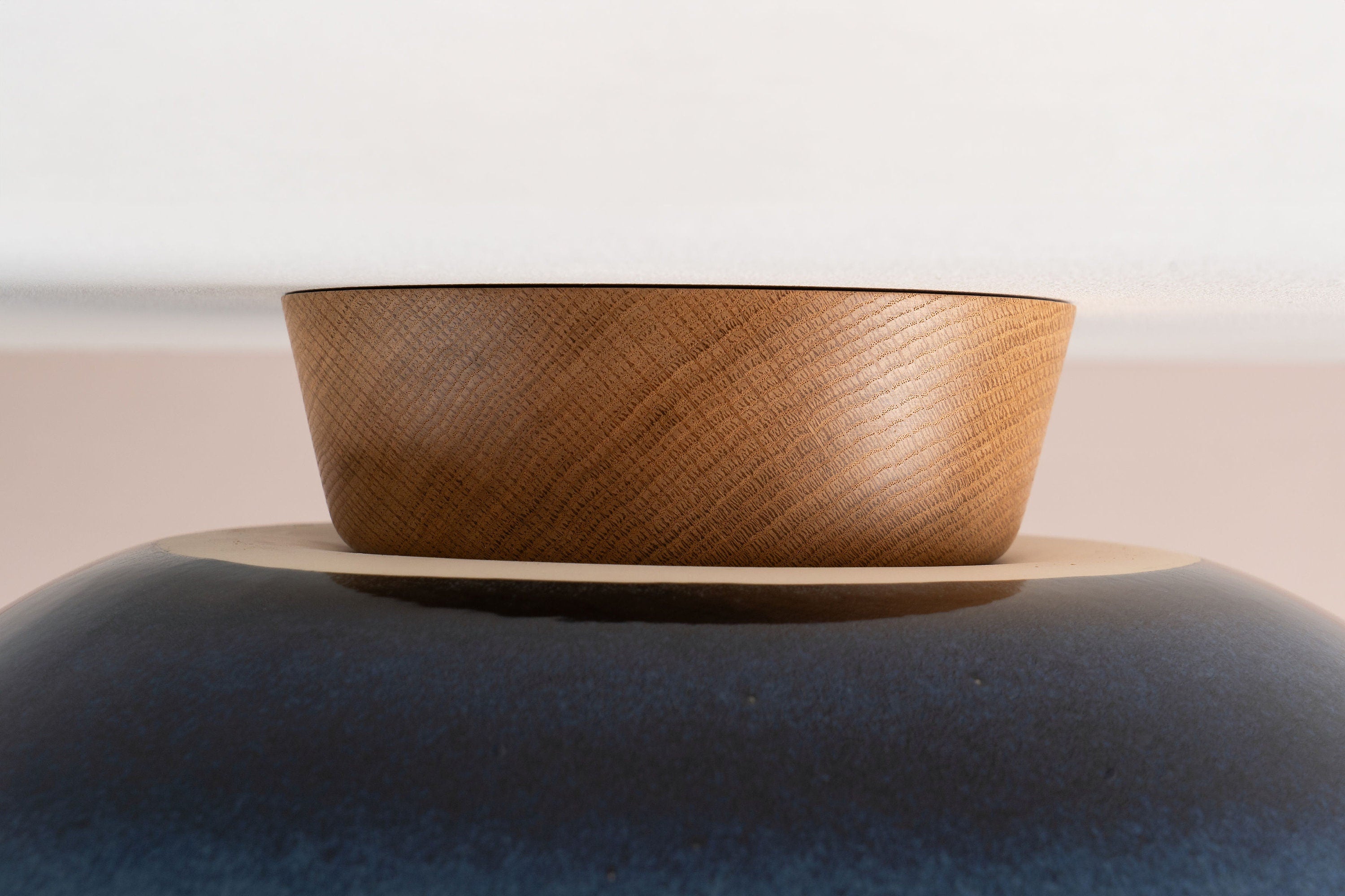 Blue XL Dawn Flush Mount Ceiling Light in Ceramic and Oak by StudioHaran