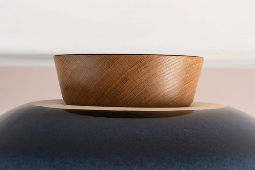 Blue XL Dawn Flush Mount Ceiling Light in Ceramic and Oak by StudioHaran