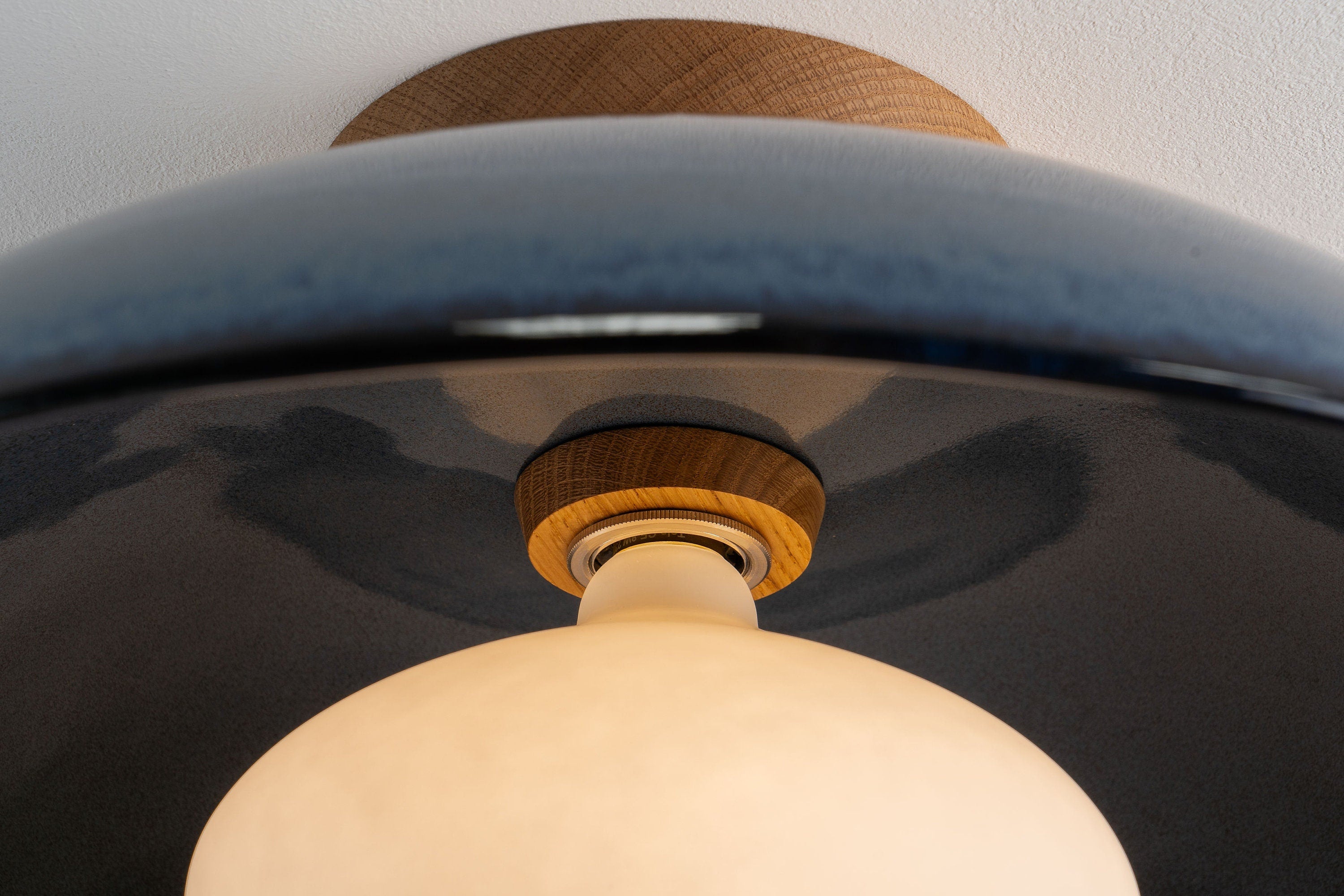 Blue XL Dawn Flush Mount Ceiling Light in Ceramic and Oak by StudioHaran