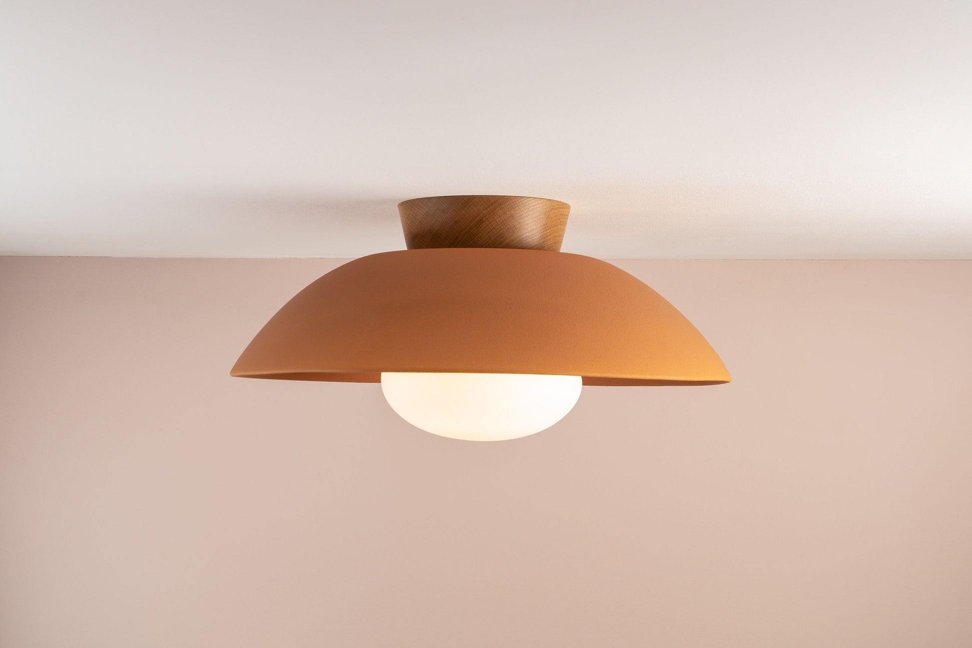 Terracotta XL Dawn Flush Mount Ceiling Light in Ceramic and Oak by StudioHaran