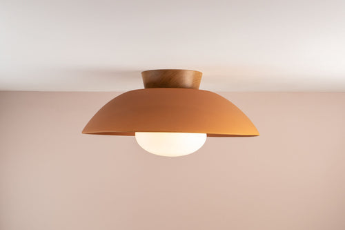 Terracotta XL Dawn Flush Mount Ceiling Light in Ceramic and Oak by StudioHaran
