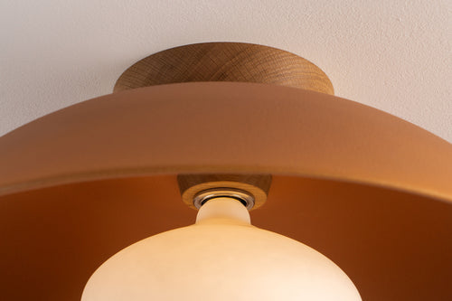 Terracotta XL Dawn Flush Mount Ceiling Light in Ceramic and Oak by StudioHaran