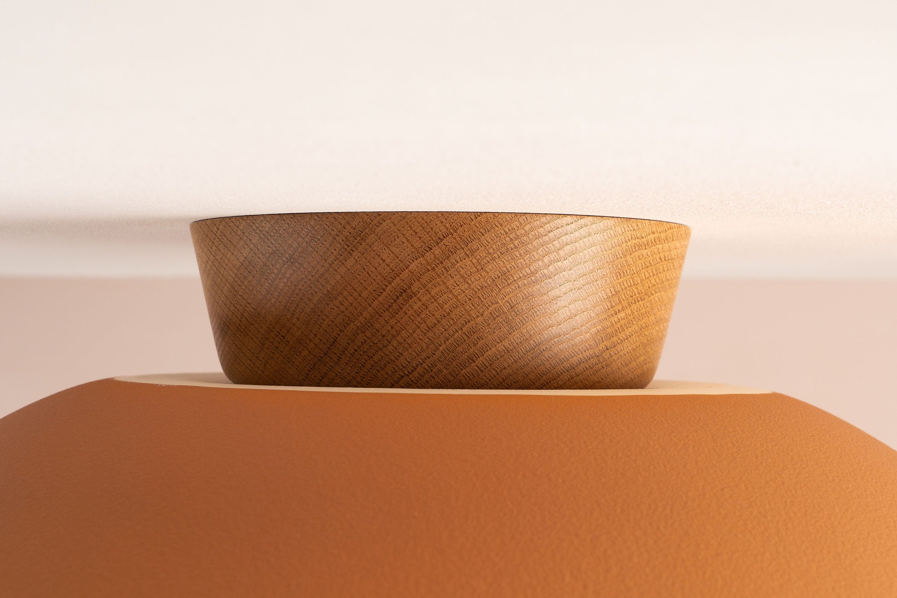 Terracotta XL Dawn Flush Mount Ceiling Light in Ceramic and Oak by StudioHaran