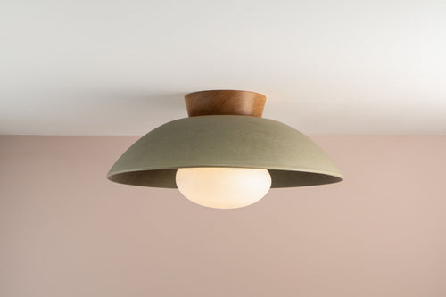 Green XL Dawn Flush Mount Ceiling Light in Ceramic and Oak by StudioHaran