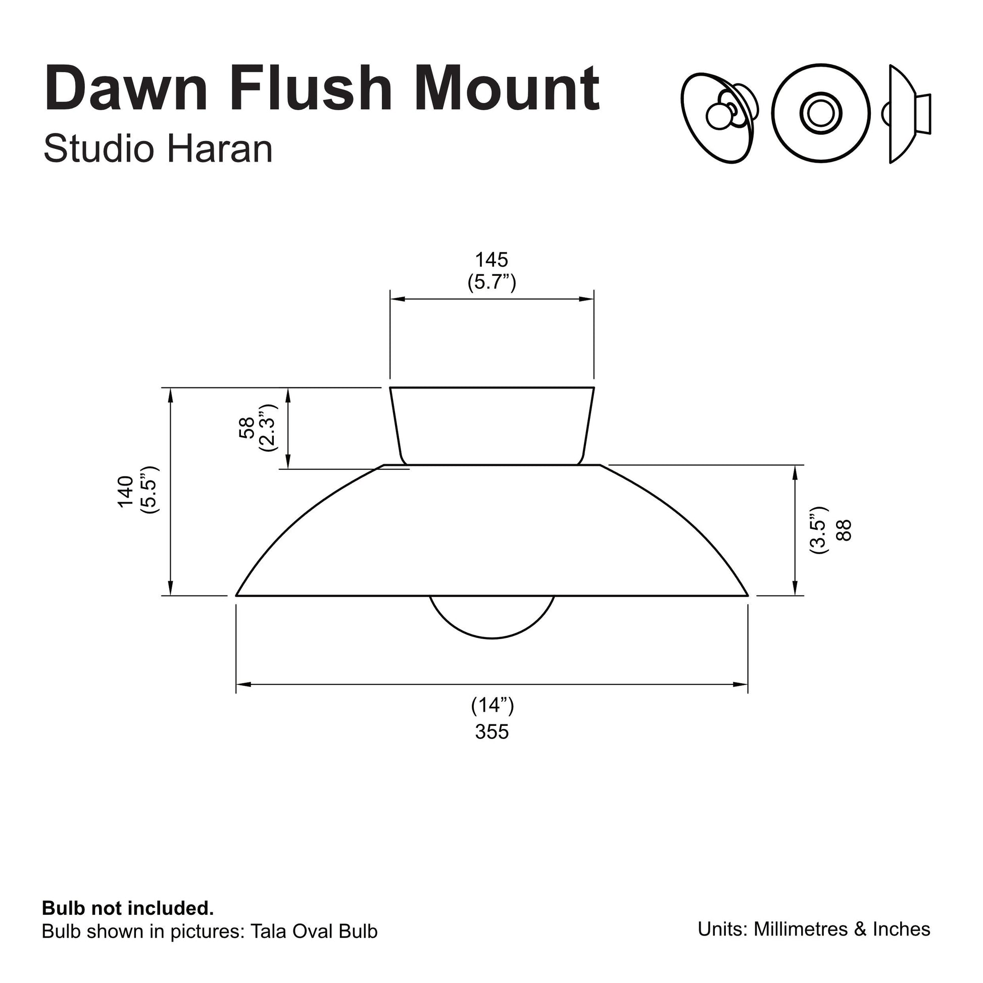Blue and White Dawn Flush Mount Ceiling Light in Ceramic and Oak by StudioHaran