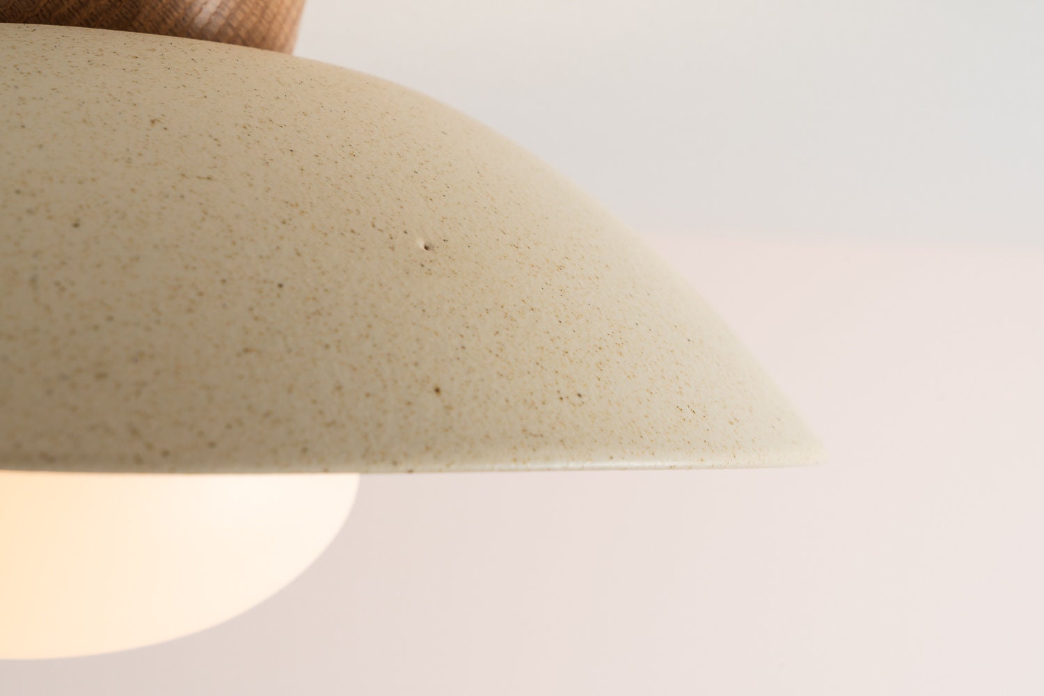 Speckled Cream Matt Dawn Flush Mount Ceiling Light in Ceramic and Oak