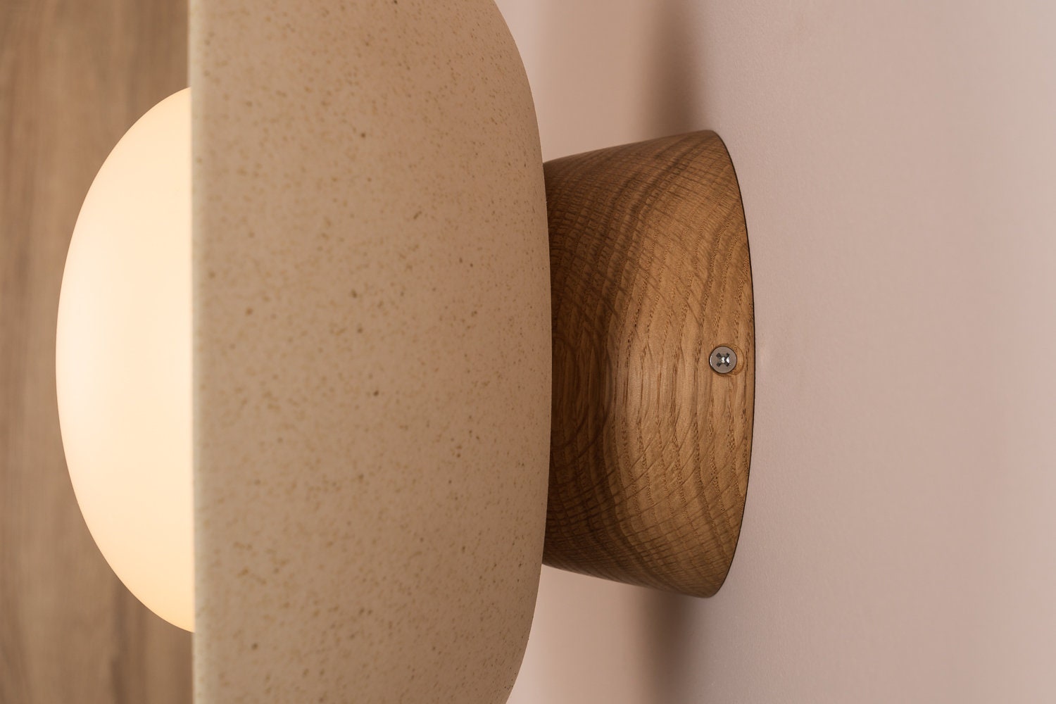 Speckled Cream Matt Dawn Wall Light Sconce in Ceramic and Oak by StudioHaran