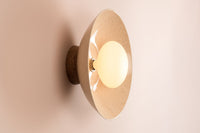 Speckled Cream Gloss Dawn Wall Light Sconce in Ceramic and Oak