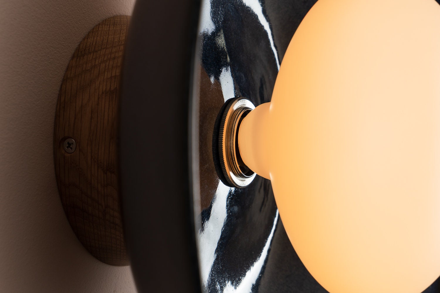 Blue Dawn Wall Light Sconce in Ceramic and Oak