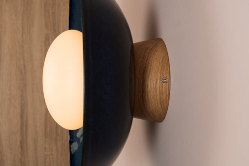 Blue Dawn Wall Light Sconce in Ceramic and Oak by StudioHaran