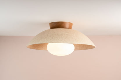 Speckled Cream Matt XL Dawn Flush Mount Ceiling Light in Ceramic and Oak by StudioHaran