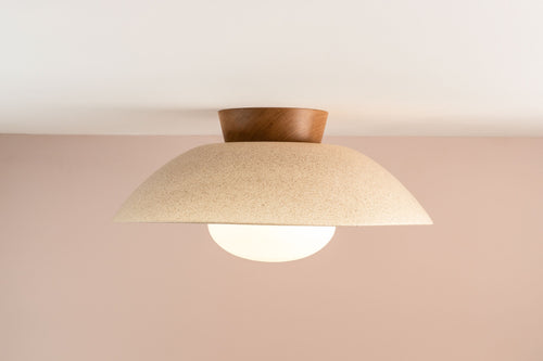 Speckled Cream Matt XL Dawn Flush Mount Ceiling Light in Ceramic and Oak by StudioHaran