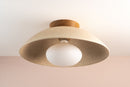 Speckled Cream Matt XL Dawn Flush Mount Ceiling Light in Ceramic and Oak by StudioHaran