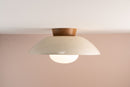 Speckled Cream Gloss XL Dawn Flush Mount Ceiling Light in Ceramic and Oak by StudioHaran