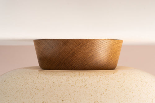 Speckled Cream Gloss XL Dawn Flush Mount Ceiling Light in Ceramic and Oak by StudioHaran