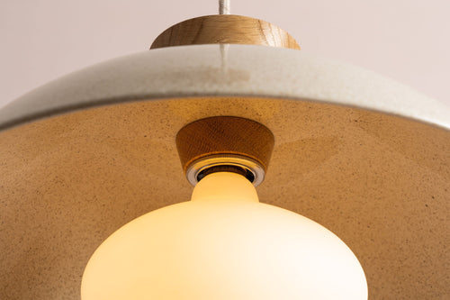Speckled Cream Gloss Dawn Pendant Light in Ceramic and Oak by StudioHaran