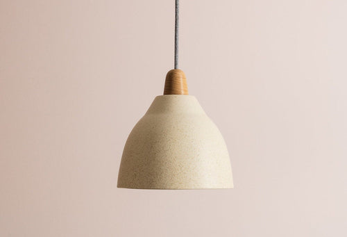 Speckled Cream Matt Element Pendant Light in Ceramic and Oak by StudioHaran