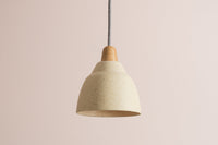 Small Speckled Cream Matt Element Pendant Light in Ceramic and Oak