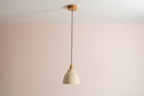 Small Speckled Cream Matt Element Pendant Light in Ceramic and Oak by StudioHaran