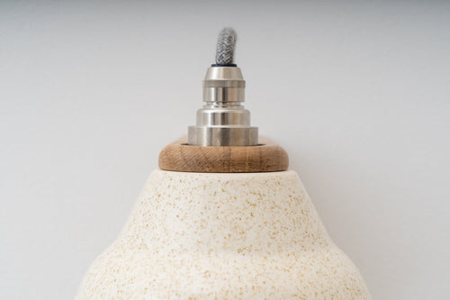 Speckled Cream Gloss Right-Angle Element Wall Light in Ceramic and Oak by StudioHaran