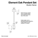 Wooden Element Pendant Light Fixture with Linen Cable and Solid Oak Ceiling Rose by StudioHaran