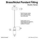 Brass/Nickel Pendant Light Fixture with Linen Cable and Oak Ceiling Rose by StudioHaran